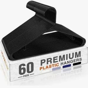 lot 31810 image: 60-Pack Premium Plastic Clothes Hangers Black