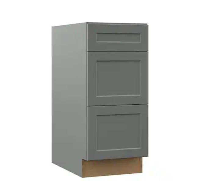 lot 30026 image: Designer Series Melvern 15 in. W x 24 in. D x 34.5 in. H Assembled Shaker 3-Drawer Base Cabinet in white - Retail $400