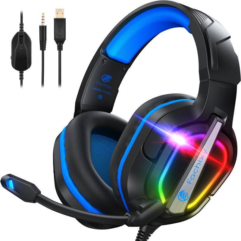 lot 31054 image: Fachixy FC200 PC Gaming Headset for PS4, PS5, Switch, Xbox One, Mac, Noise Canceling Headphones with Microphone, Computer Headset with 3.5mm Jack &amp RGB Light