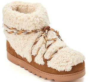 lot 585 image: Dearfoams Cozy Comfort Womens Lace Up Teddy Slipper Booties Size 7-8