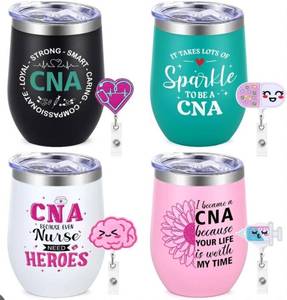 lot 592 image: Gingprous CNA Gifts, 4 Pack 12oz Insulated Wine Tumblers -