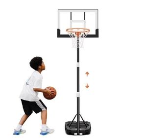 lot 2091 image: Basketball Hoop for Kids, Teens & Adults, 3.2-7.2 feet Height, Portable Basketball Goal with 29 inch Backboard & 2 Wheels for Indoor & Outdoor Use - Retail $80