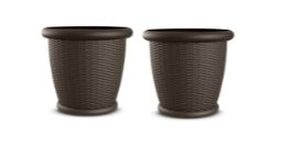 lot 2097 image: Suncast Willow 22  Resin Wicker Decorative Pot Planters  Set of 4  Java