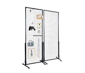 lot 2099 image: VEVOR 2 x 5.6 Grid Wall Panels Tower, 2 Packs Wire Gridwall Display Racks with T-Base Floorstanding, Double Side Gridwall Panels for Art Craft Shows, Retail Display with Extra Clips and Hooks