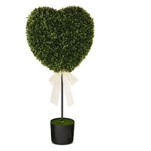 lot 2105 image: Pack of 2 ,Boxwood Heart with Bow Topiary, Green and White, 32, Valentines Day by My Texas House - Retail $45