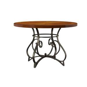lot 2107 image: Masson CherryBronze Wood Top 45 in. Metal Pedestal Dining Table Seats-4  (Missing Feet)- Retail $322