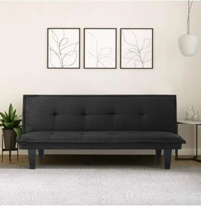 lot 2111 image: Modern Faux Suede Convertible Futon Sofa Bed,Upholstered Futon Couch with 3 Adjustable Backrest Angles,Suitable for Apartment,Living Room,Small Space,Black - Retail $98