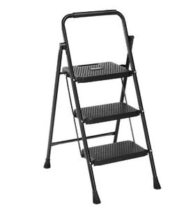 lot 2112 image: 3 Step Ladder, Portable Folding Step Stool Heavy Duty, Anti-Slip, Lightweight 800Lbs Capacity, For Kitchen, Garage &amp Outdoor Use, Black