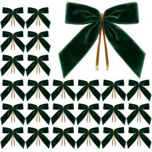 lot 9053 image: 2 Count of Artmag 24 Pcs Velvet Christmas Bows (Width of 1, 3.5 x 3.5 inch, Dark Green)