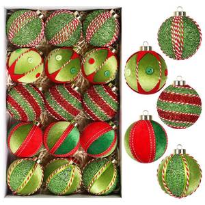 lot 31821 image: Super Bang Red Green Christmas Ball Ornaments, 15PCS Shatterproof Velvet Ornaments Set 80MM3.14.