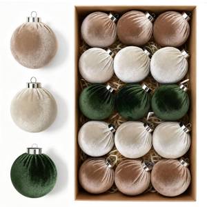 lot 31822 image: Christmas Tree Ornaments Velvet Balls 15 PCS - 3.15 Inch Shatterproof Christmas Decorations for Tree Brown Green Neutral Ornament Set Xmas Holiday Decorations Vintage Hanging Decor