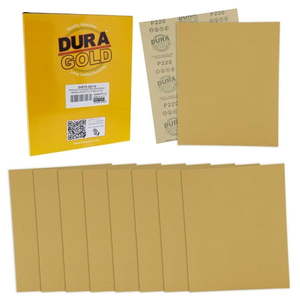 lot 31836 image: Dura-Gold Premium 9  x 11 Gold Sandpaper Sheets  220 Grit (Box of 10) - Wood Furniture Woodworking  Auto Paint  Full-Size Cut to Use on 14  13  12 Sheet