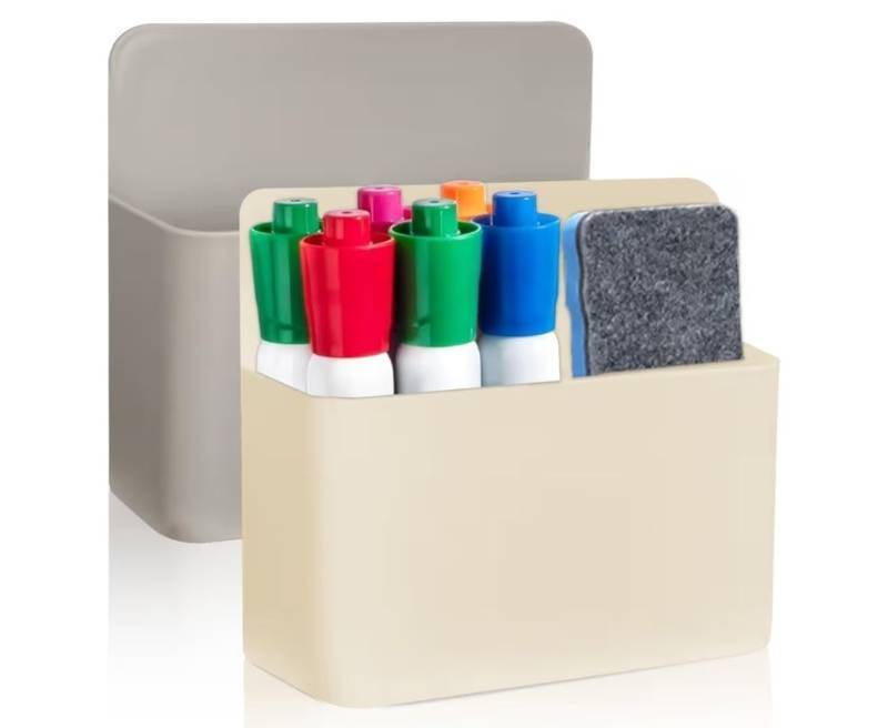 lot 23548 image: 2 Pack Marker Holder Magnetic Compatible with Expo,Adjustable Divider Marker Holder For Refrigerator,Whiteboard,Locker Accessories,White And Grey