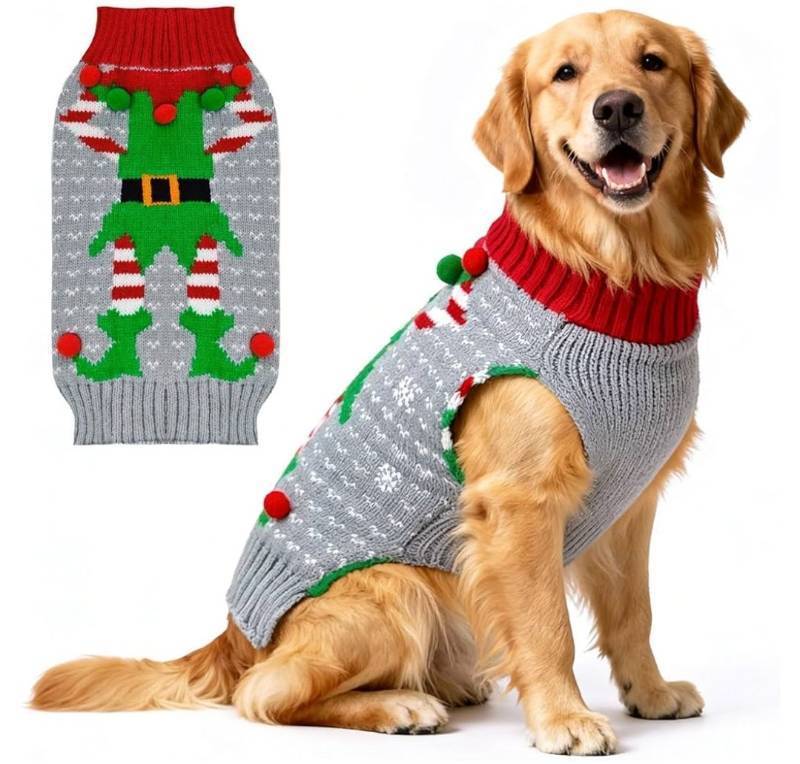 lot 31124 image: Dog Christmas Sweater Cute Grey Elf Clown Xmas Dog Turtleneck Winter Warm Pet Clothes XL