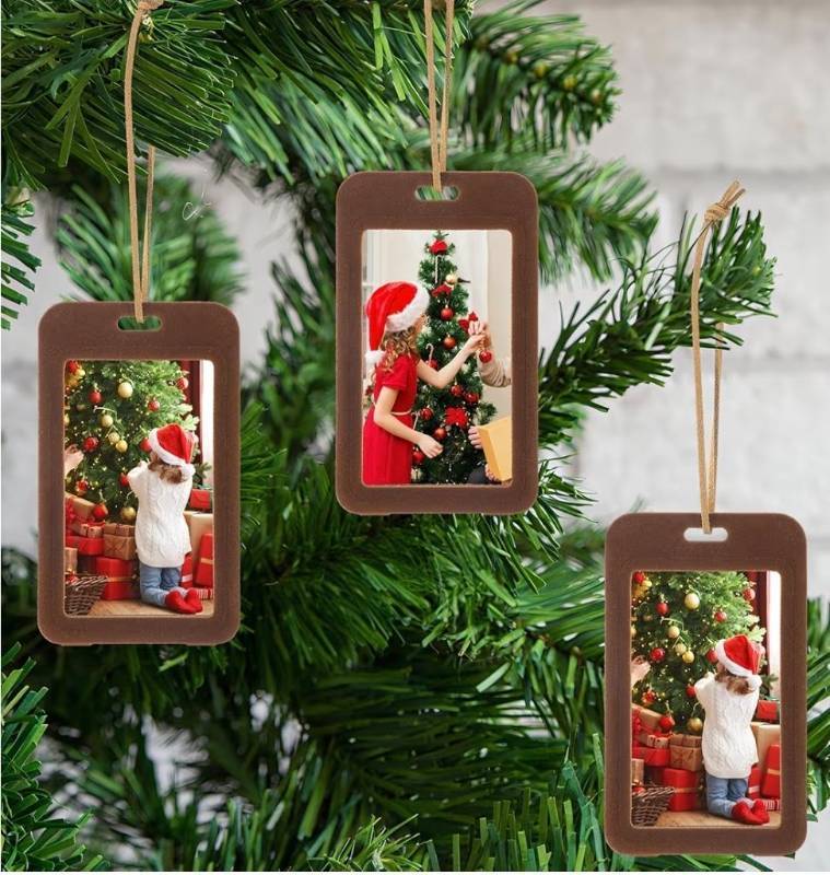 lot 23708 image: Bucherry 12 Pcs Flocked Velvet Christmas Tree Photo Frame Ornaments Festive Hanging Picture Baubles Decor Acrylic Double-sided Photo Frame Xmas Decor for Holiday Season Party(Brown)
