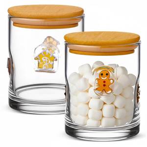lot 601 image: Suclain 2 Pcs Christmas Icon Glass Jars with Lids - Gingerbread Man Icon Candy Storage Jar Decorative Cookies, Sugar, Spices, Airtight Food Canister for Kitchen Christmas Party Table Home Decoration