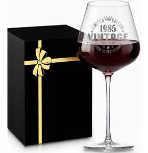 lot 606 image: Crystal Burgundy Wine Glasses Cup Red Long Stem White Personalized Cute Large Women 40th Birthday Gifts for Her 40 Years Old Best 1985 Funny Cool Friend Gift Unique Birthday Party Decorations