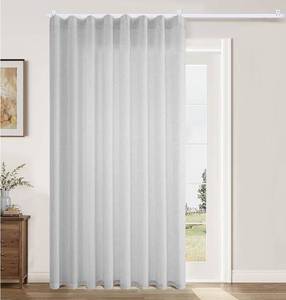 lot 609 image: Faux Linen Semi Sheer Divider Curtain with Flexible Track, Extra Wide 1 Panel Light Filtering Privacy Curtain for Patio Sliding Glass Door or Room Divider, Living Room Bedroom, Natural, W72xL96