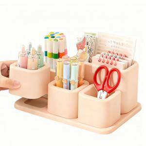 lot 617 image: Cute Desk Organizer Countertop Pen Holder 5 Removable Small Plastic Brush Holder for Bathroom Vanity Desktop, CosmeticSkincareStationery Storage Display Desk Organizer, for Minimalist Counter&nbsp