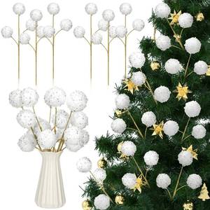 lot 631 image: Norme 6 Pcs 15.8 Christmas Glitter Ball Tree Picks Christmas Ball Decorations Artificial Berry Stems Branches for Filler Vase Home Xmas Tree Party Holiday Decor (White)&nbsp