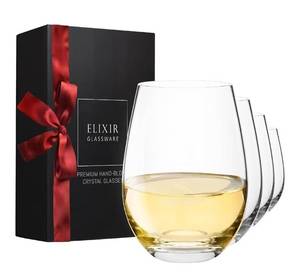 lot 647 image: ELIXIR GLASSWARE Stemless Wine Glasses Set of 4-18 oz Premium Crystal Glass Set for Red and White Wines - Housewarming and Wine Gifts for Women and Men&nbsp