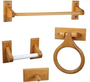 lot 652 image: Design House Dalton Wall Mount Bath Hardware Accessory Set, Honey Oak, 4-Piece&nbsp