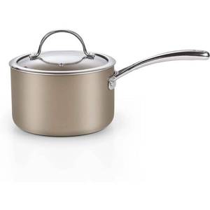 lot 674 image: Cooks Standard 3-Quart Saucepan Hard Anodized Ceramic Nonstick with Glass Lid  Classic Small Cooking Sauce pot Mini Milk Pan  Induction Compatible  Bronze - Retail $43