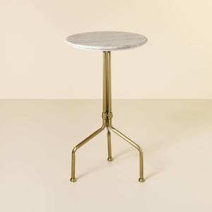 lot 2152 image: Marble and Brass Accent Side Drink Table - Warm Beige - Hearth & Hand with Magnolia No Assembly, Iron Frame, 24 Height - Retail $80