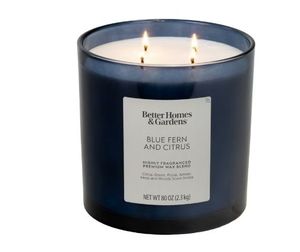 lot 2170 image: Better Homes &amp Gardens Blue Fern &amp Citrus Scented 4-Wick Large Oversized Jar Candle 80oz.