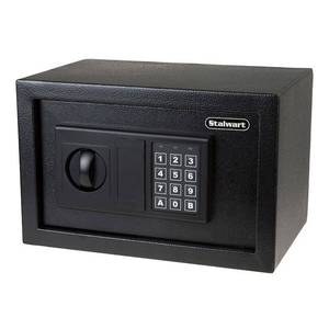 lot 2178 image: Stalwart Fire Resistant Steel Digital Safe Box with Keypad  Anti-theft Alarm and Manual Override Keys  Black - Retail $51