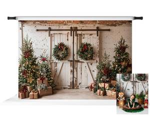 lot 7106 image: Kate Christmas Backdrops Christmas Barn Door Backdrop Shabby Door Photography Backdrops, 7X5ft 2 Pack&nbsp