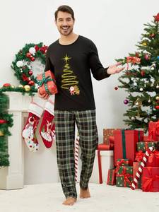 lot 9087 image: VENTELAN Family Matching Christmas Pajamas Set Holiday Santa Claus Sleepwear Xmas PJS Set for Couples and Kids,7Y BlackPlaid 7Y&nbsp