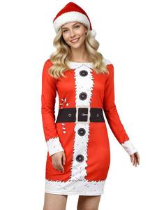 lot 9097 image: DANAZANA Womens Christmas Printed Tunic Dress ong Sleeve Crewneck Casual Costume Bodycon Dresses Medium and XXL - Retail $30