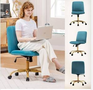 lot 16642 image: Extra Plush Velvet Computer Armless Chair Executive Office Desk Chair, Cool Blue - Retail $87