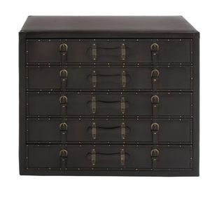 lot 16643 image: DecMode 36 x 32 Black Faux Leather Vintage Trunk Chest with Gold Studs and Buckle Detailing, 1-Piece - Retail $267