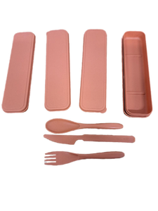 lot 31850 image: Wrova Travel Utensils with Case set of 4, Reusable Wheat Straw Utensils for Camping, BPA Free Cutlery for Kids, Unbreakable Wheat Straw Fork, Knife, Spoon for picnic, camping and kitchen. Brick-Red