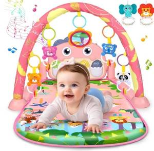 lot 31868 image: UMIKU Baby Play Mat Baby Tummy Time Mat Activity Center for Newborn Infant Piano Play Gym Mat Music &amp Light Babies Gifts Boy Girl for Babies 0-6 6-12 Months, Pink Dinosaur&nbsp