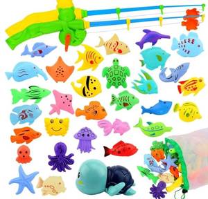 lot 31883 image: Magnetic Fishing Pool Toys Game, Water Table Bathtub Bath Toy - Pole Rod Floating Fish, Birthday Party Gifts for Toddler Age 3 4 5 6 Year Old, Kids Outdoor Toys