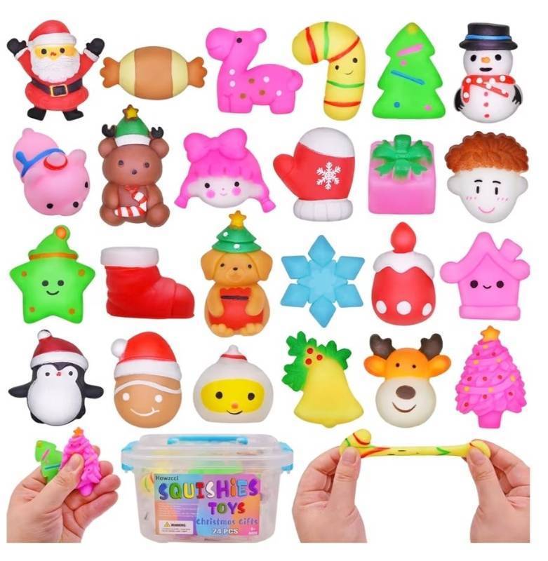 lot 23692 image: 2 Different Types of 24 PCS Christmas Mochi Squishy Toys Squishies Christmas Toys for Kids Girls Boys Party Favors Christmas Stocking Stuffers Gifts