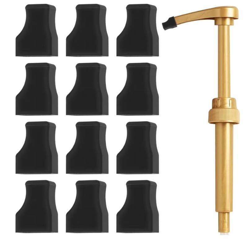 lot 23697 image: 12 Pcs Food Grade Silicone Syrups Pumps Tip Cover, Coffee Syrup Pump Covers, Reusable Black Tip Cap Cover for Keep Syrup Clean, Preventing Liquid from Pouring, Fit Syrups Pump, Oil Liquor Bottle