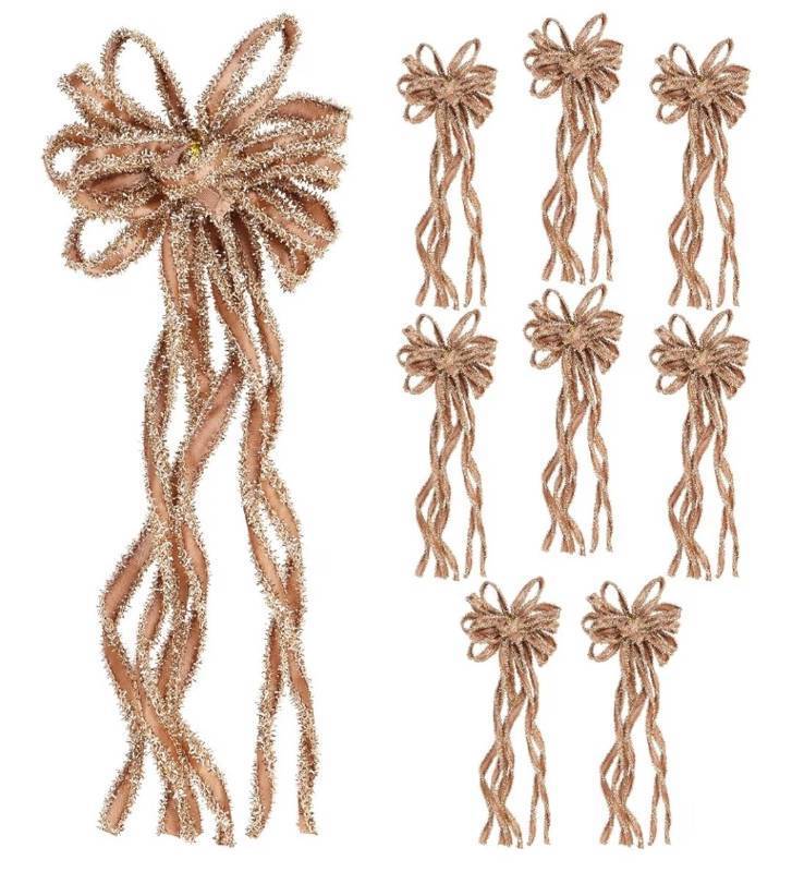 lot 23723 image: SY Super Bang 8 Pcs KhakiGold Velvet Christmas Bows for Christmas Tree Decorations Door Wreath Garland Bow Ornaments, for Gift Wrapping Wedding Home Holiday Party Decor.