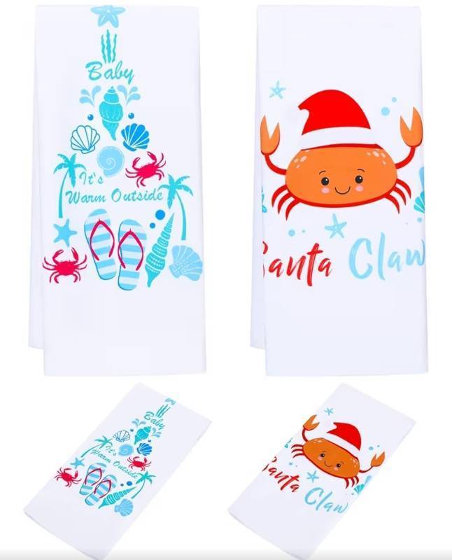 lot 23731 image: 2 Pcs Christmas Coastal Kitchen Towels 20 x 28 Inch Christmas Beach Hand Towel for Bathroom Santa Claws Kitchen Decor Ocean Decorative Dish Cloth for Bathroom Decor Gifts