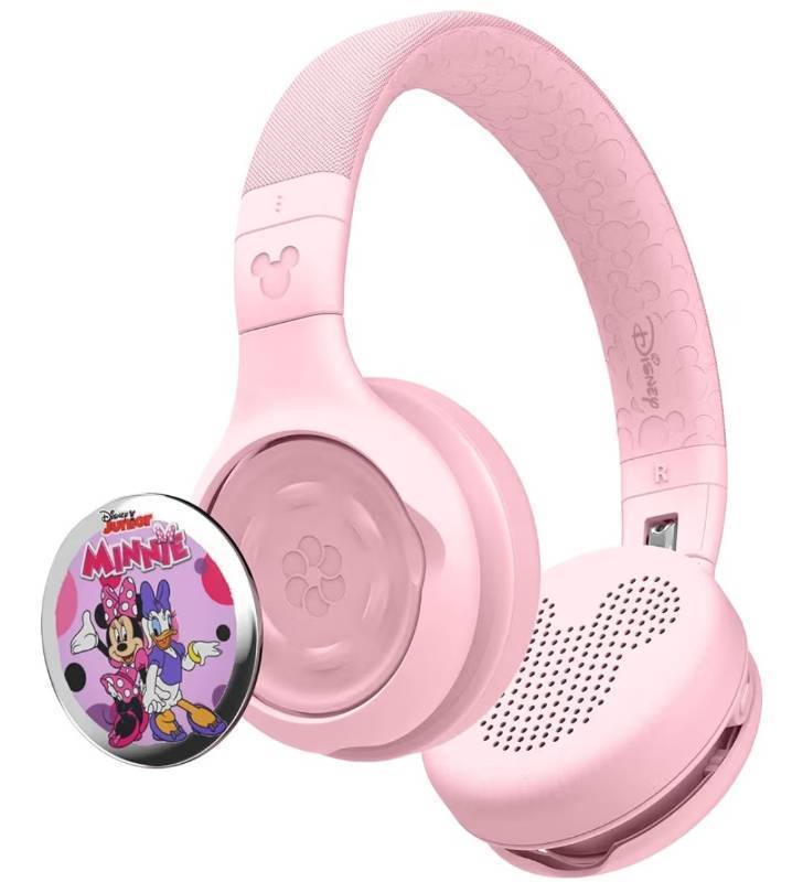 lot 23773 image: Disney Kids Bluetooth Foldable Headphones Use Wired or Wireless for Travel, Education, and Screen-Free Entertainment  Includes Minnie Mouse StoryShield, Pink