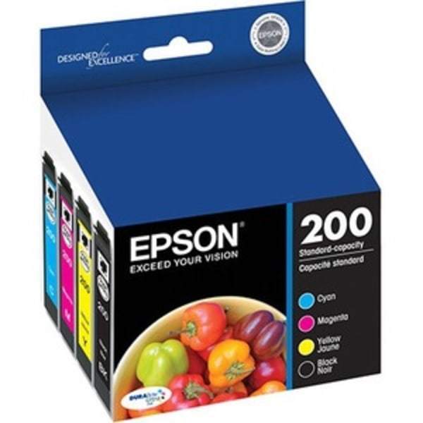 lot 23778 image: Epson 200 Black, CMY 4pk Combo Ink Cartridges - Black, Cyan, Magenta, Yellow (T200120BCS)