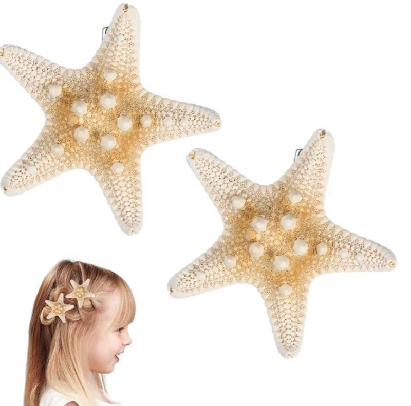 lot 23790 image: 2PCS Starfish Hair Clip Mermaid Hairclips Sea Shell Accessories Handmade Natural Sea Star Hair Pin Cute Headwear for Girls Women, Random Size