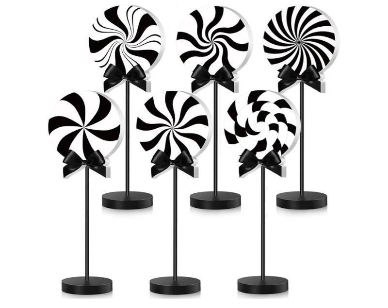 lot 31168 image: Geetery 6 Pcs Christmas Black and White Table Decorations Wooden Candy Set Christmas Tiered Tray Decor Black and White Peppermint Tables Signs Home Decorations for Xmas Holiday Kitchen Table Top Decor