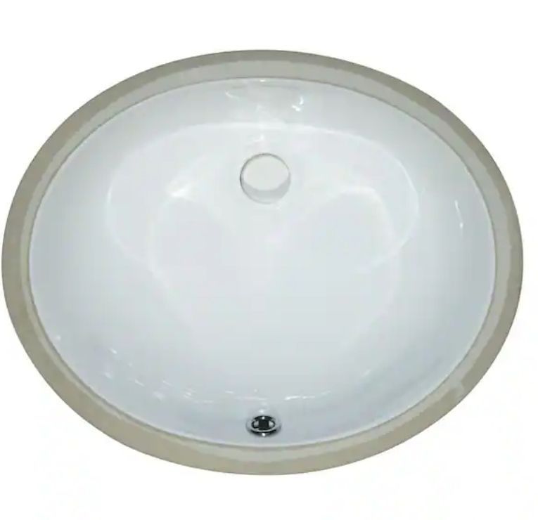 lot 30425 image: 17 in. Undermount Oval Porcelain Bathroom Standard Vessel Sink in White