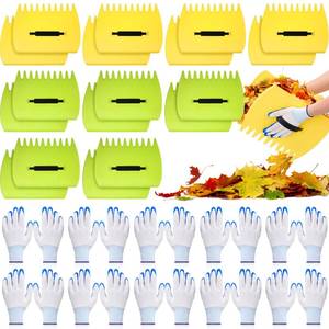 lot 706 image: 10 Set Leaf Scoops Claws Hand Rakes with Gloves (Yellow Green)
