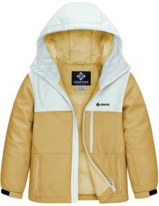 lot 711 image: Girls Waterproof Ski Snow Jacket Windproof Winter Jacket with Hood (Vanilla White & Fawn Brown,1012)