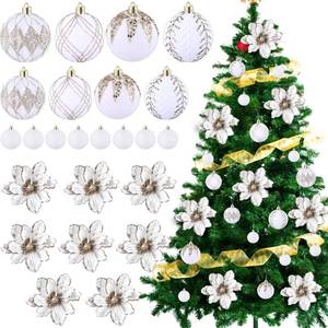 lot 722 image: 24 Pcs Christmas Tree Decorations Set Include 6.3 Inch Glitter Poinsettia